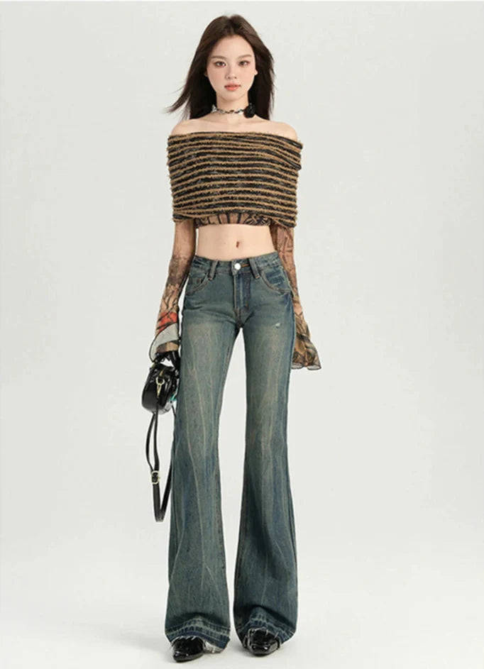 Stilvolle ausgestellte Stretch-Jeans mit mittelhohem Bund