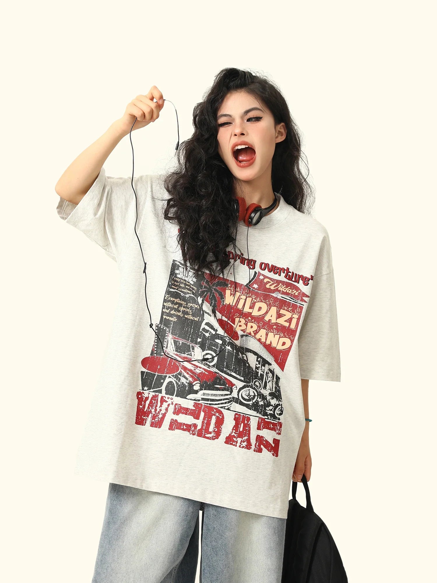 Versatile Retro Printed Crew Neck T-Shirt