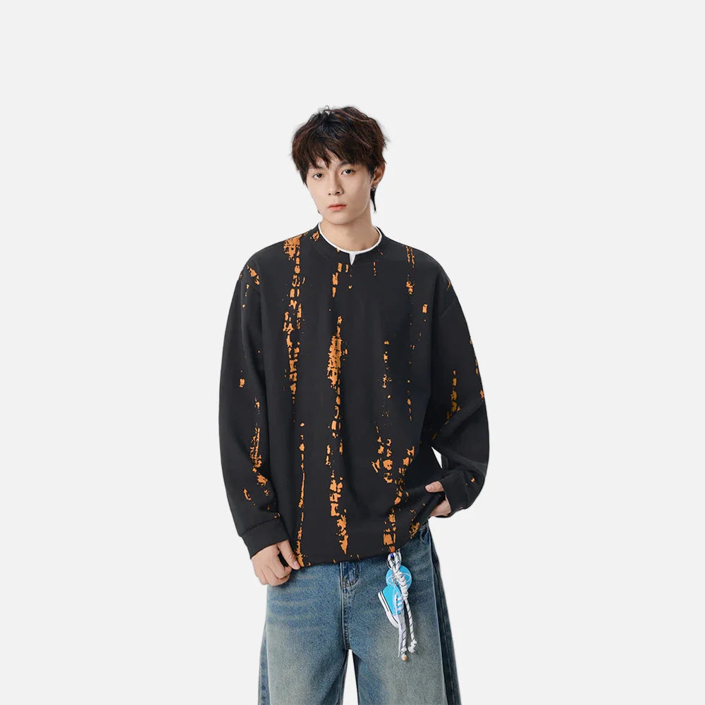 Gemütliches Sweatshirt mit Used-Look und Batikmuster, Rundhalsausschnitt