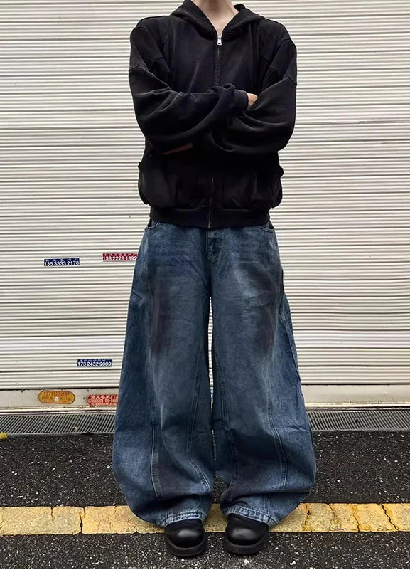 Vintage Hip-Hop Herren-Jeans mit hohem Bund und weitem Bein