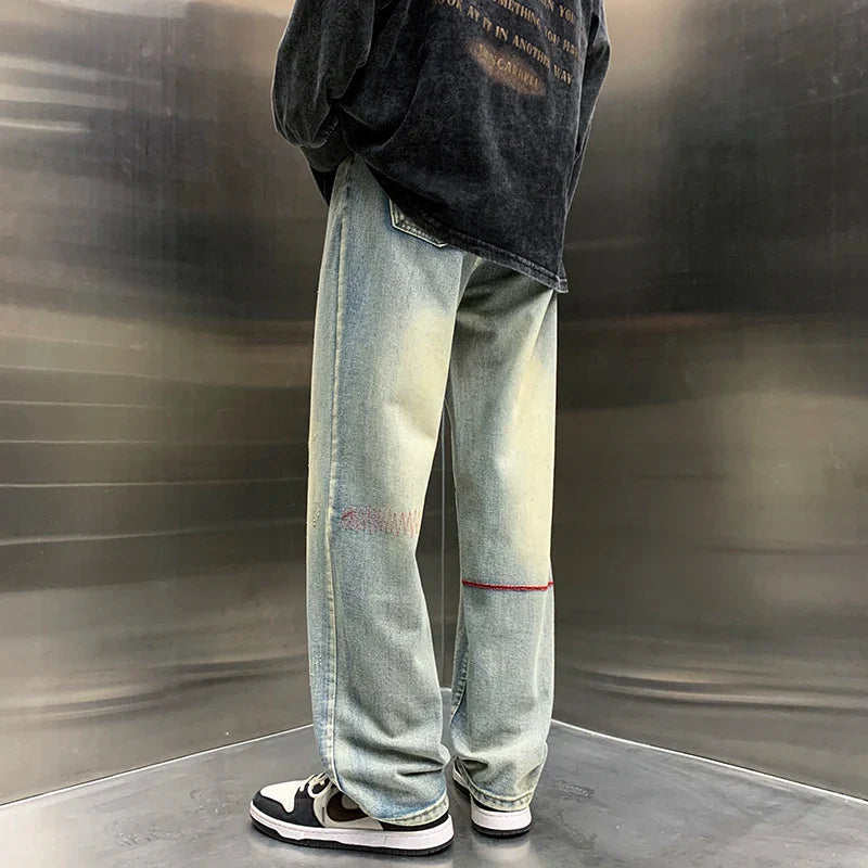 Baggy Straight Vintage bestickte weite Jeans