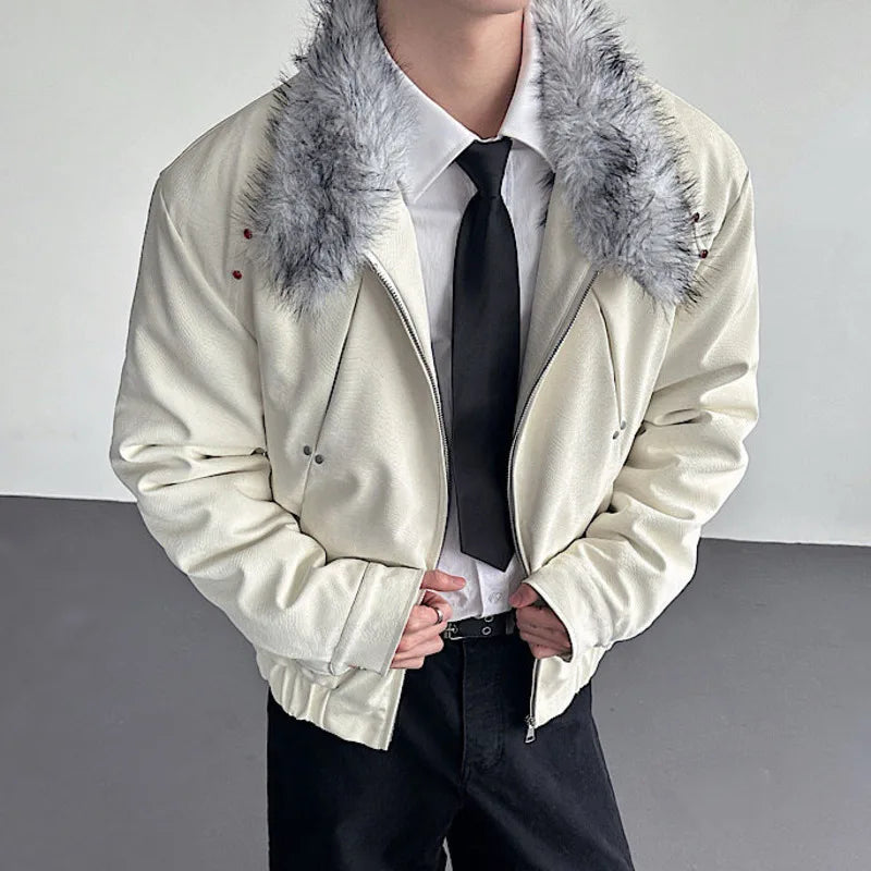 Veste en cuir PU à col en fourrure et diamants Niche Design