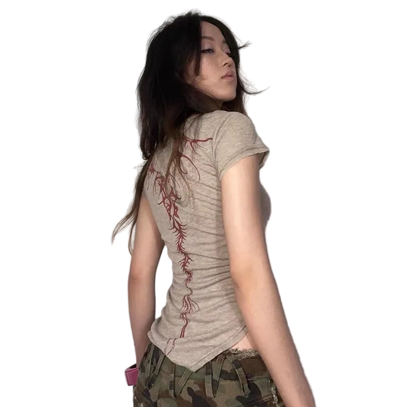 Y2K Grunge Tattoo Print Knitted Tee