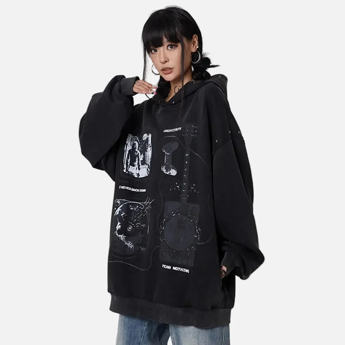 Sweat à capuche oversize style hip-hop Y2K pour couple