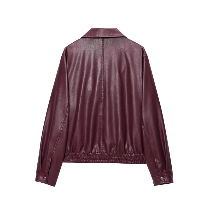 veste en similicuir bordeaux