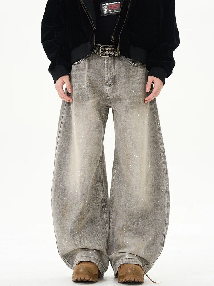 Lässige, graue High-Waist-Jeans im Used-Look