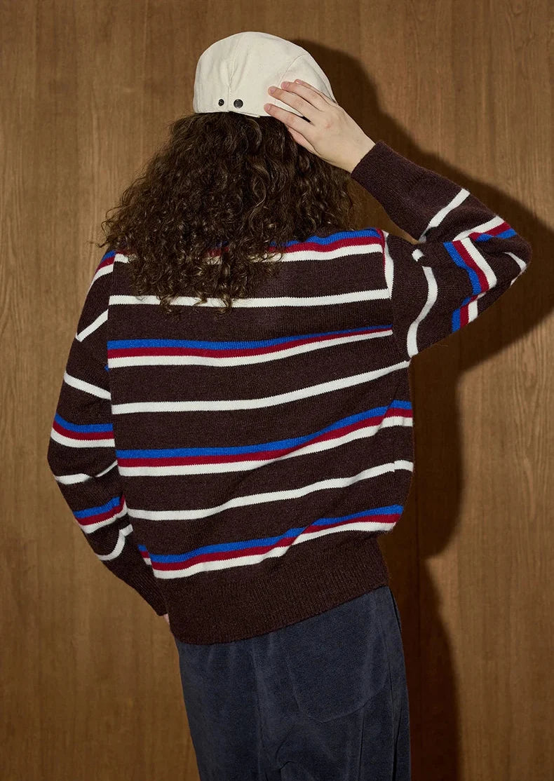 Pull polo rayé oversize rétro chic