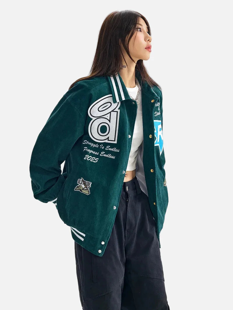 Veste universitaire de baseball en velours côtelé automne Y2K