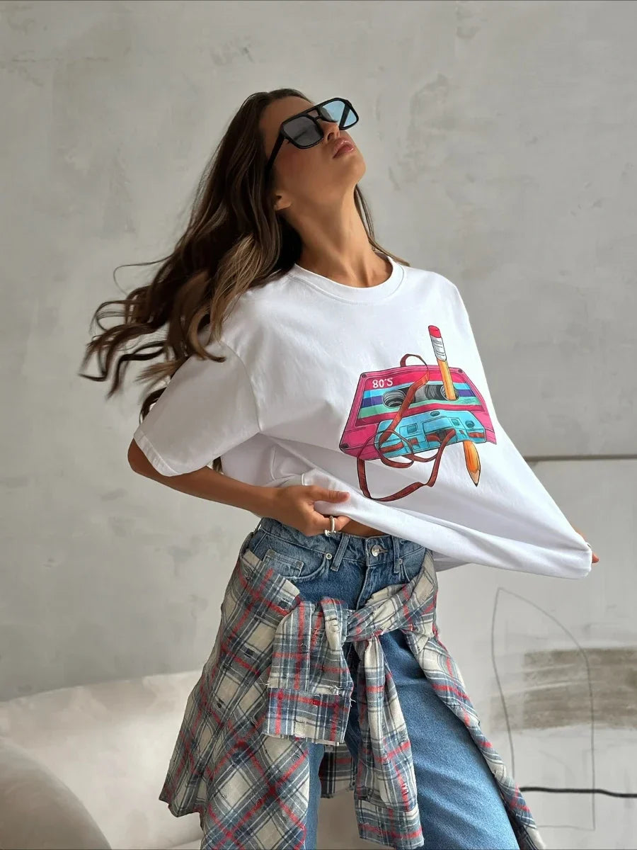 T-shirt vintage hip-hop en coton imprimé