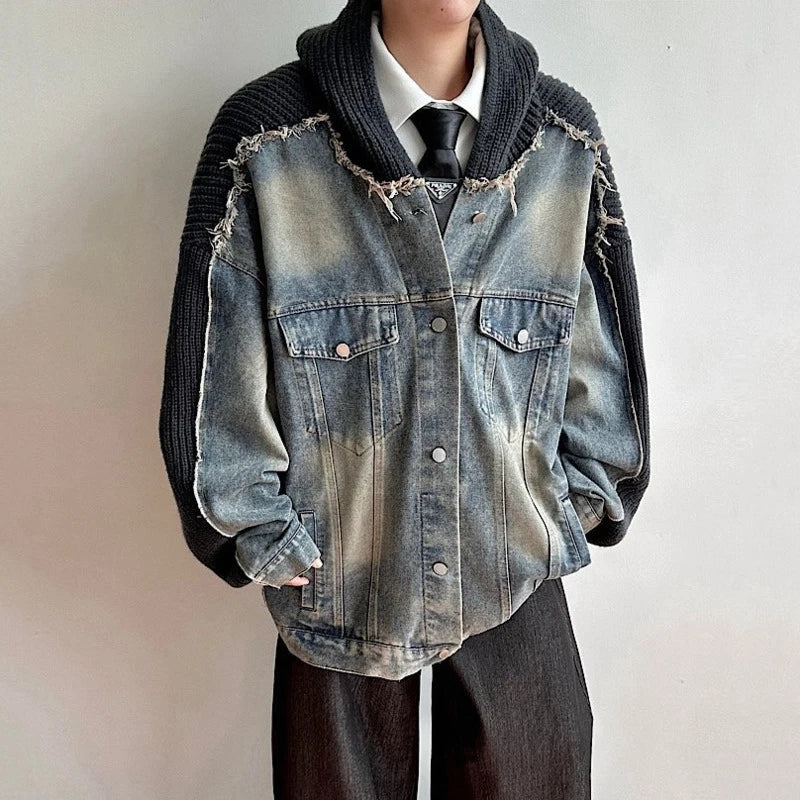 Veste en jean à capuche Trendy Knitt à bords francs