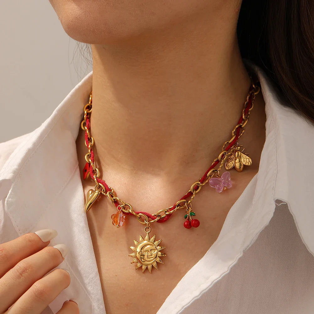 Golden Sun Heart Crystal Pendant Necklace