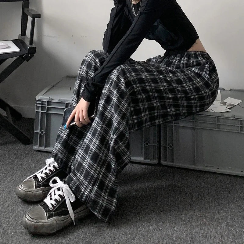 Black Plaid Oversized Sweatpants