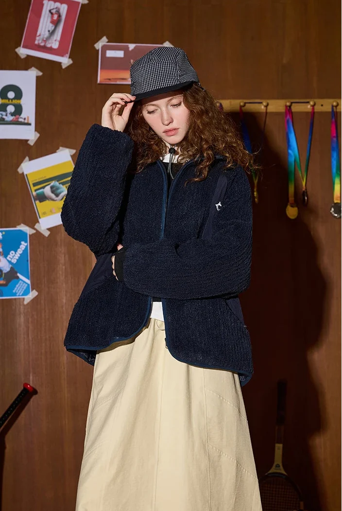 Veste en fausse fourrure patchwork brodée stylée Y2K