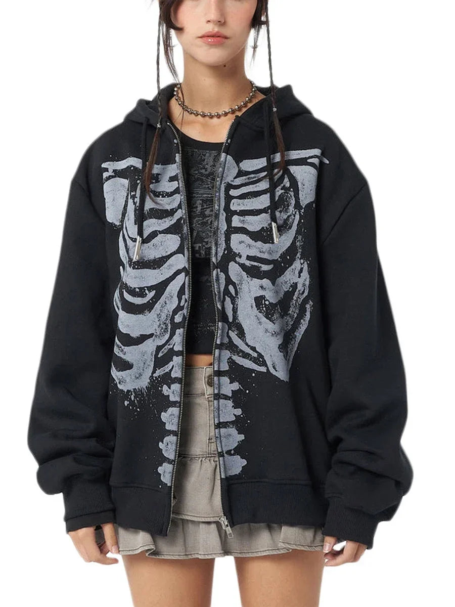 Cooles Streetwear-Sweatshirt mit Gothic-Totenkopf-Print