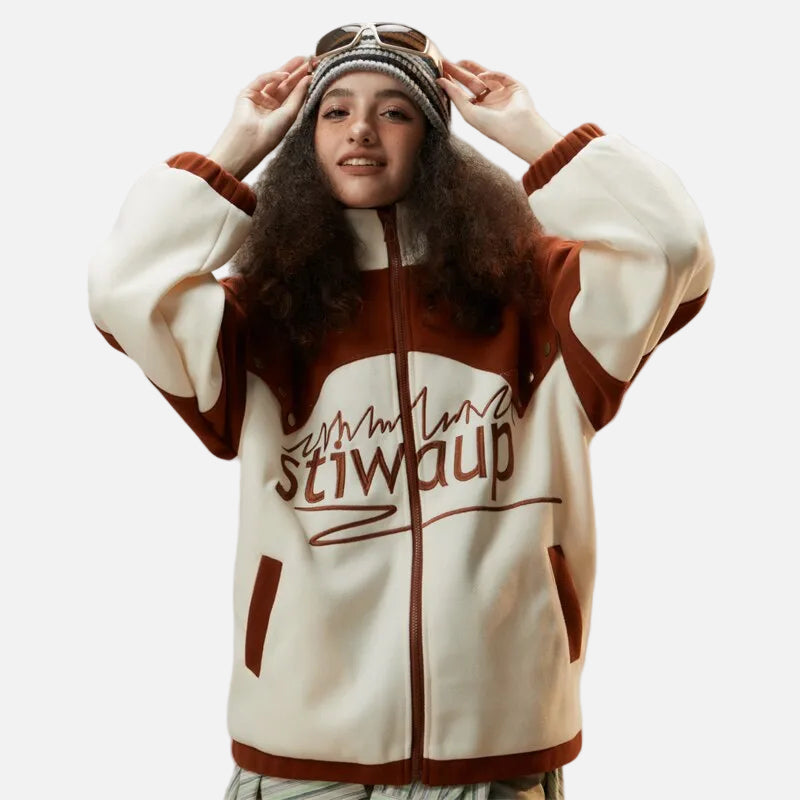 Flaming Stand Collar Varsity Jacket
