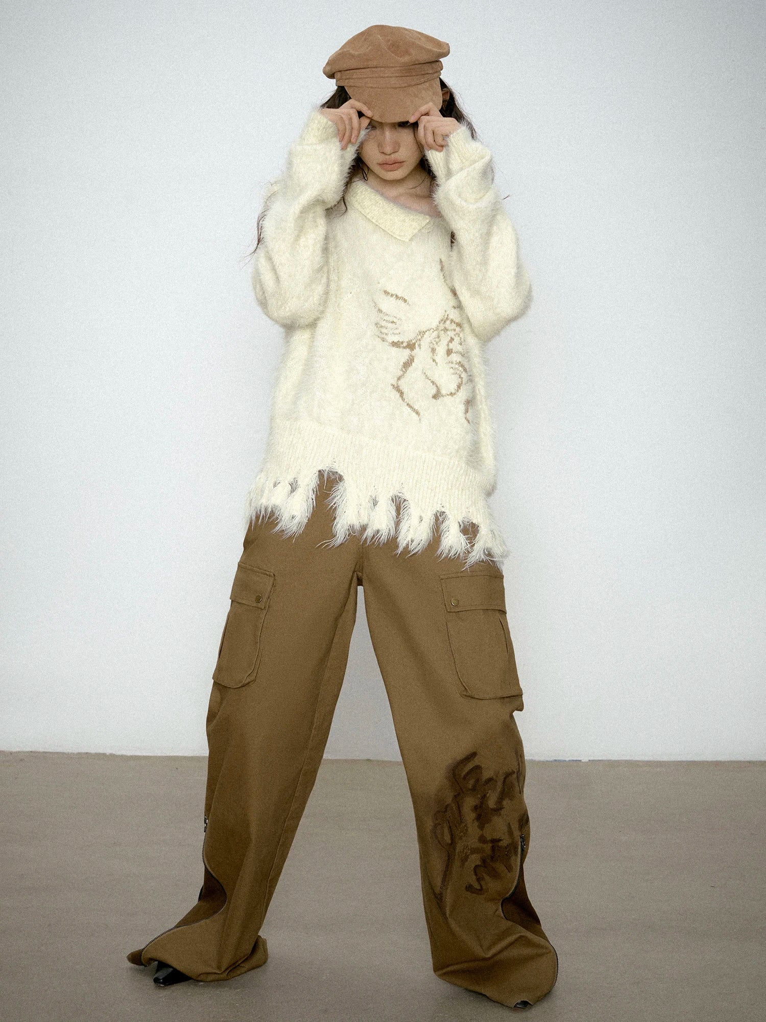 Vintage-Strickpullover mit unregelmäßiger, abgenutzter Optik