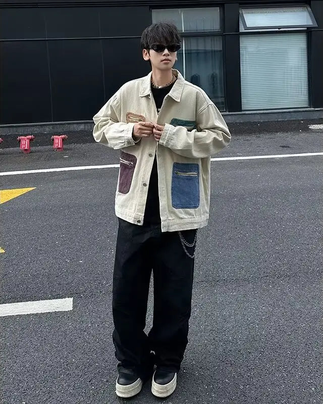 Veste en jean tendance style cowboy à poches multiples