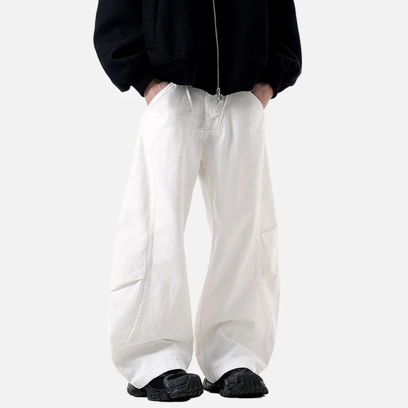 Jean en denim à jambes larges plissées, style américain