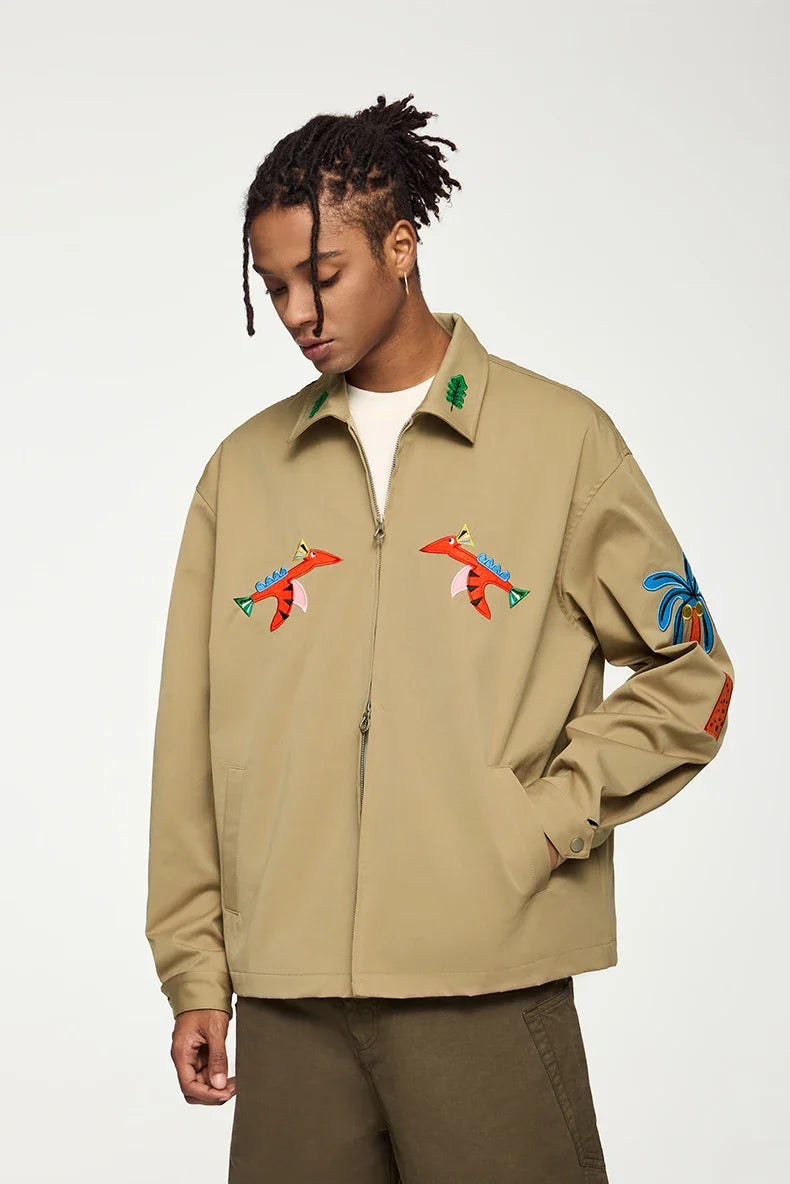 Jacke mit Vogel- und Palmenstickerei