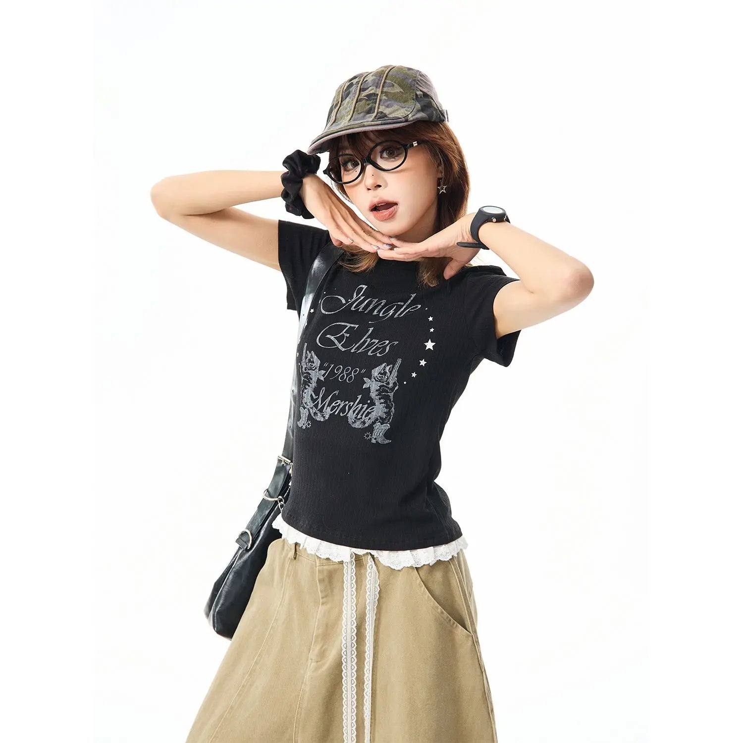 Kurzarm-T-Shirt mit Y2K-Chic-Hip-Hop-Printmuster