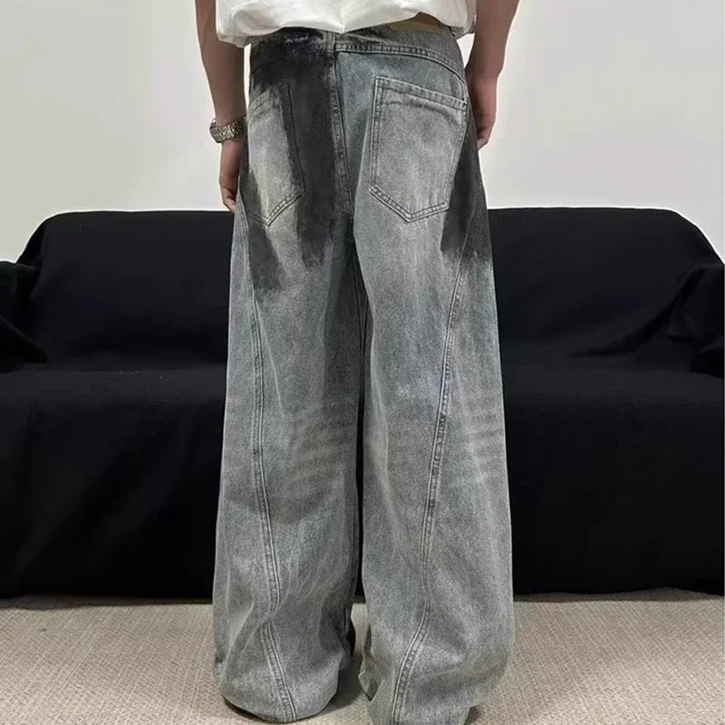 Jeans droits larges déchirés style streetwear vintage