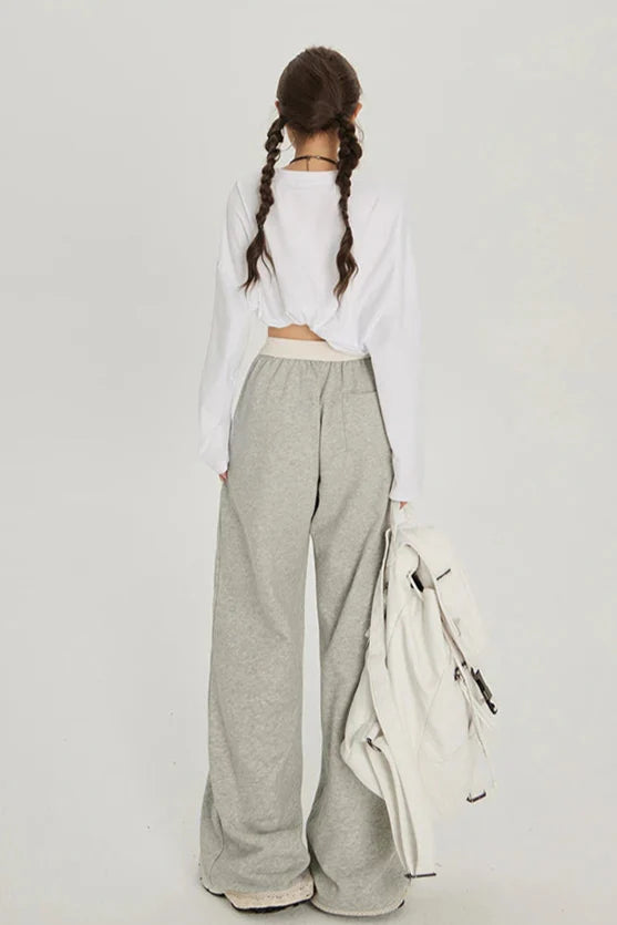 Pantalon de survêtement large taille haute couleur unie