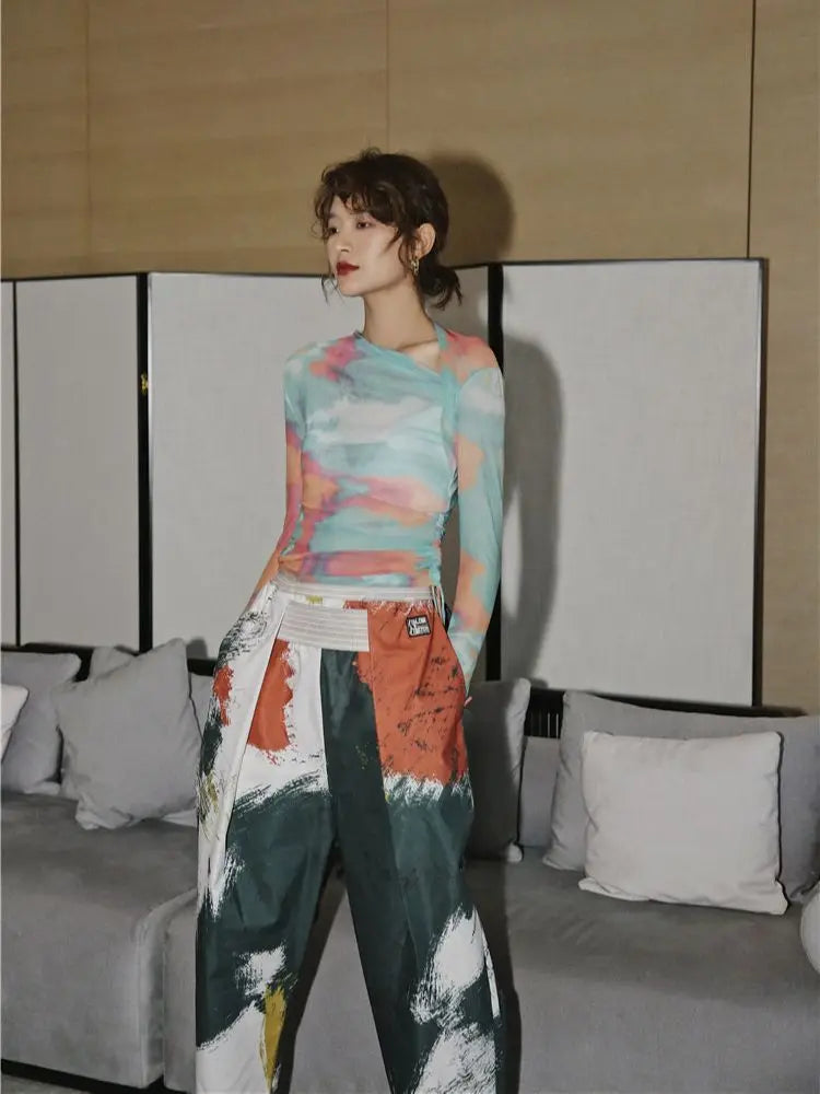 Tie Dye Mesh Long Sleeve Women’s Top