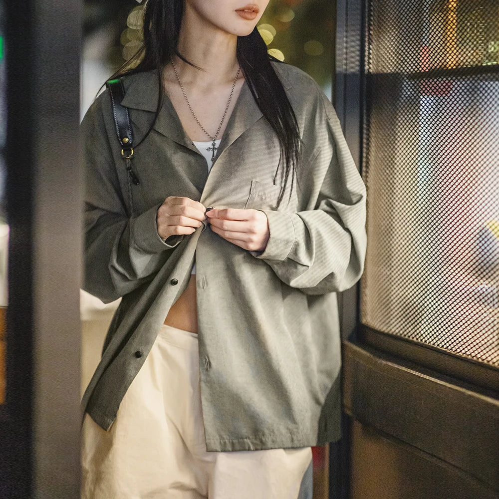 Chemise rétro oversize à col cubain pour le printemps