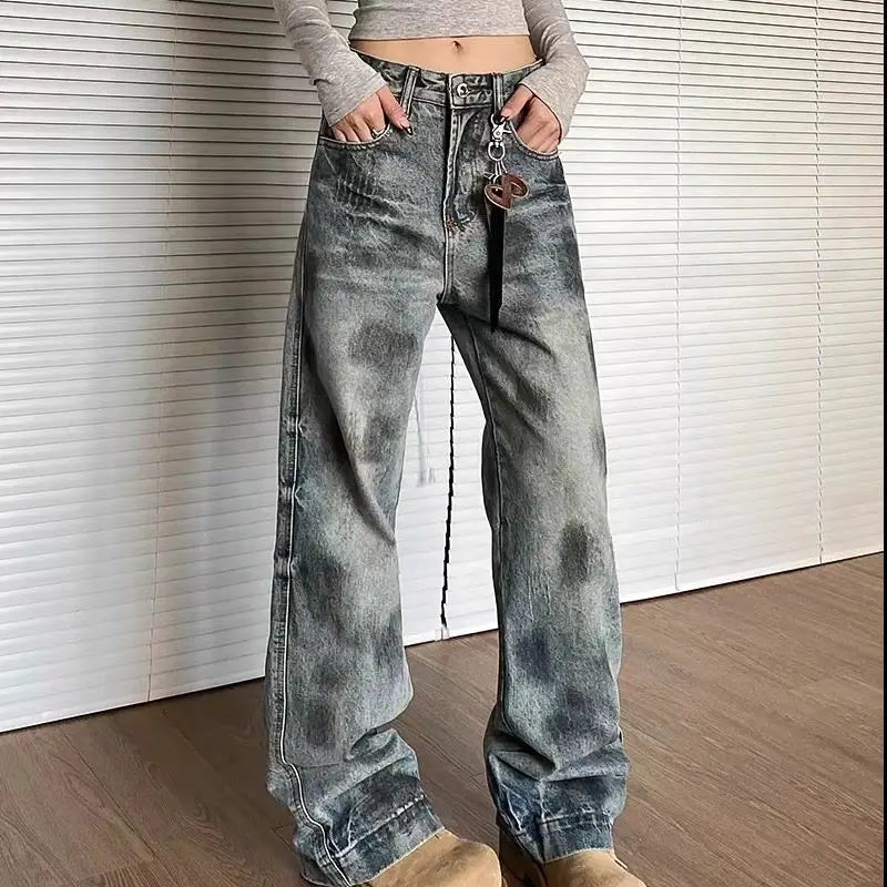 Streetwear-Style Retro Vintage Straight Leg Jeans
