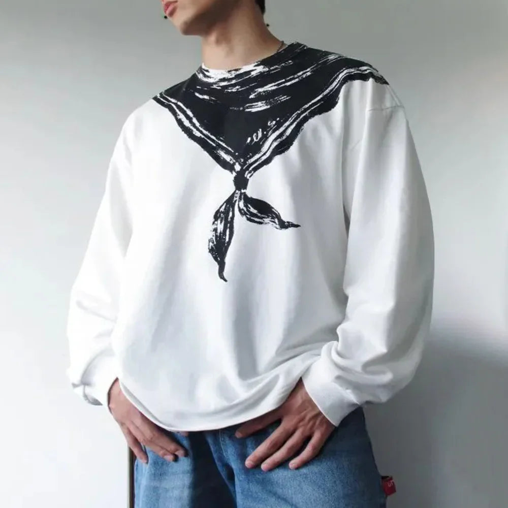 T-shirt à fausse écharpe contrastée noire et blanche
