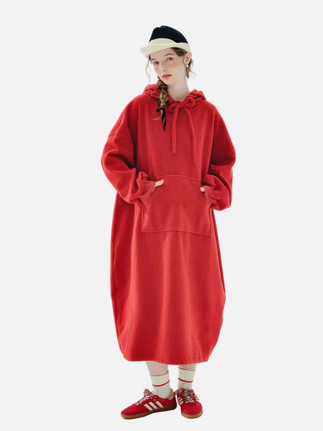 Sweat à capuche en polaire rouge chaude et confortable à manches longues