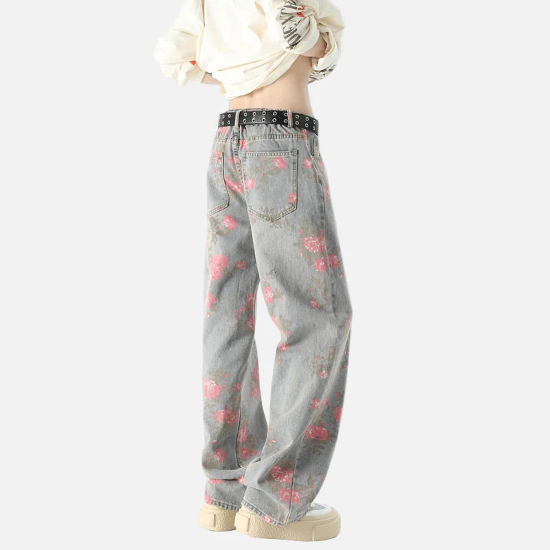 Y2K Vielseitige Jeans mit Blumenmuster und geradem Bein
