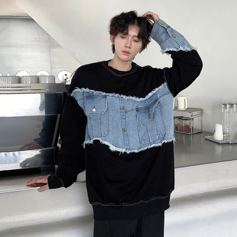 Denim-Hybrid-Sweatshirt