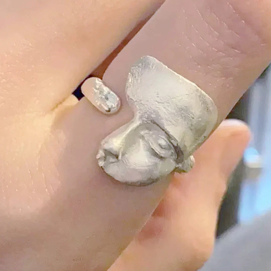 Vintage unregelmäßiger Maskenring aus Sterlingsilber