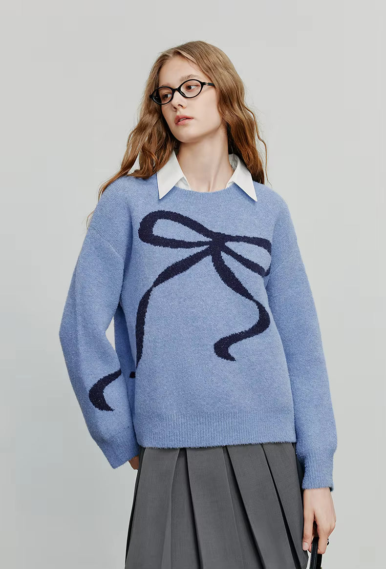 Pull femme jacquard à nœud papillon