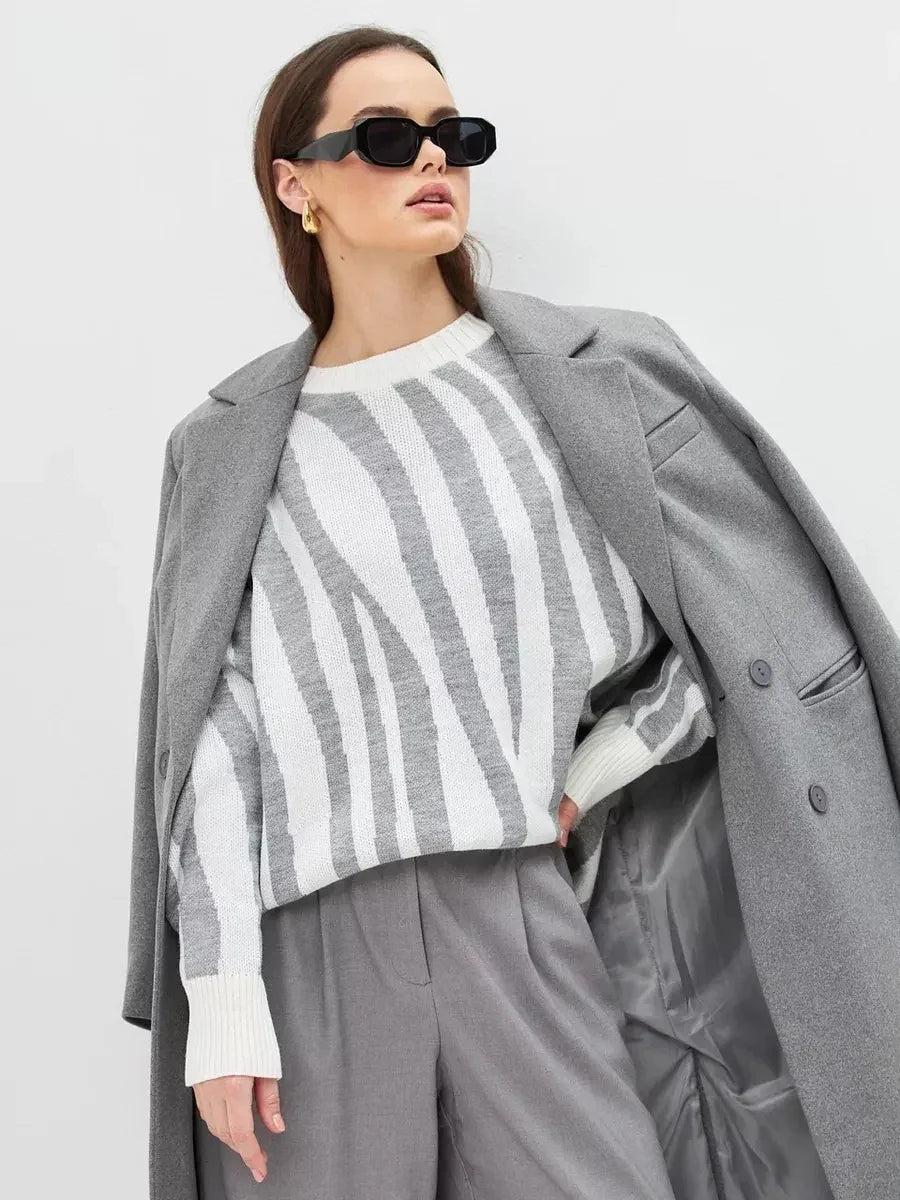 Pull-over rayé oversize en maille pour femme