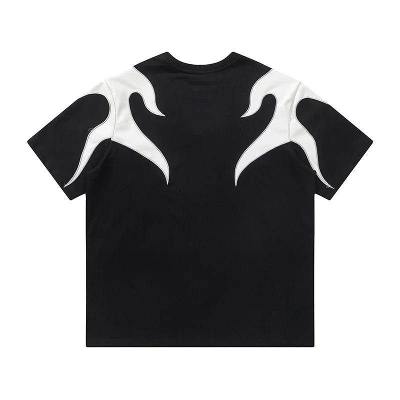 T-shirt patchwork brodé de flammes
