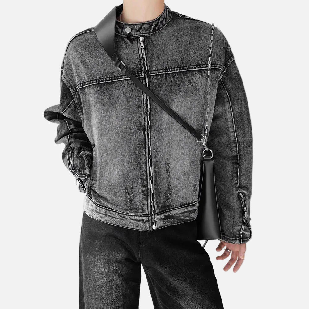 Streetwear-Jeansjacke in Unifarben mit langen Ärmeln