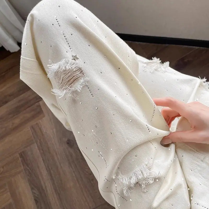 Atmungsaktive Jeans mit weitem Bein in Diamantweiß.