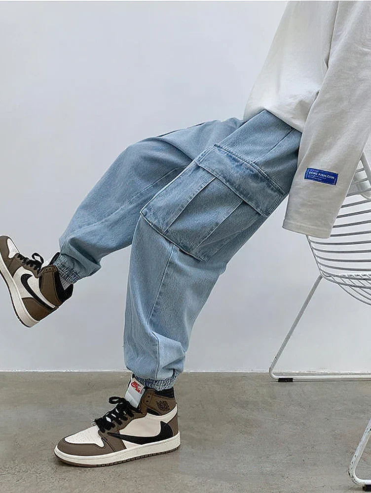 Baggy Streetwear Schwarze Denim Cargo-Jeans