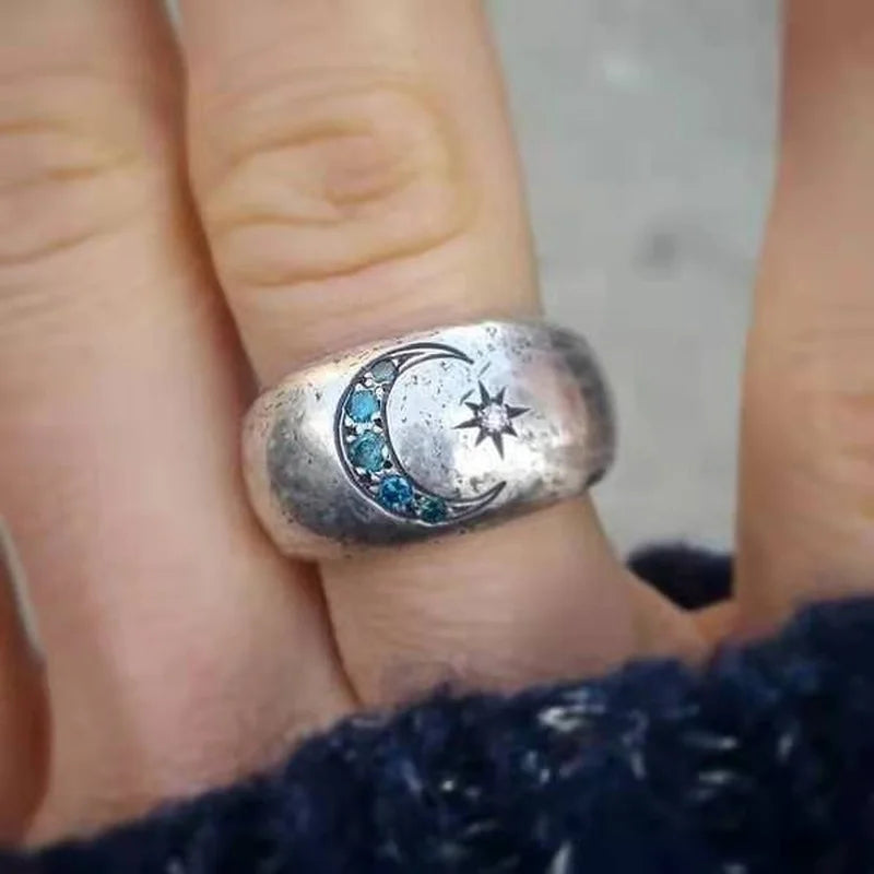 Vintage Silver Moon Sun Ring