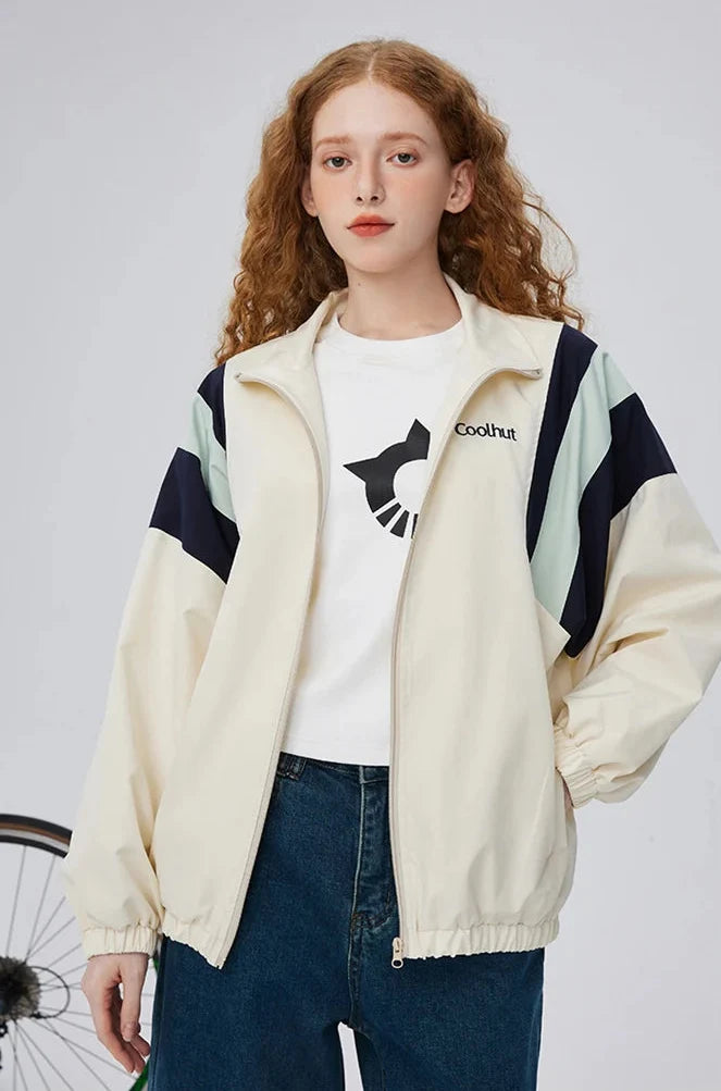 Veste coupe-vent à col montant et blocs de couleurs chaudes