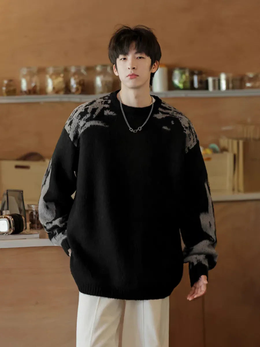 Herren-Retro-Pullover im koreanischen Stil mit Kontrastfarben