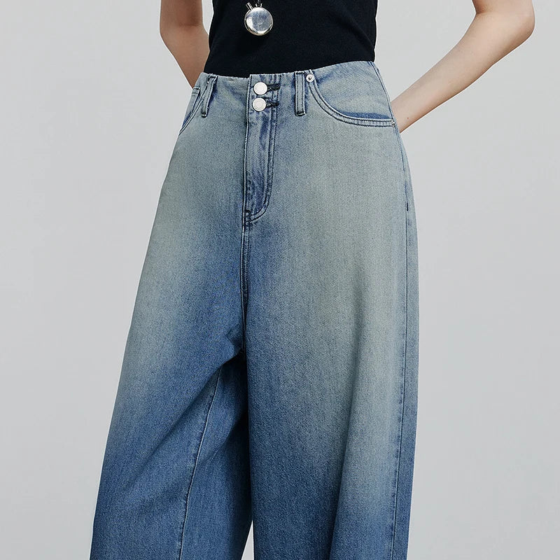 Jean en denim bleu chic d'été à jambes larges