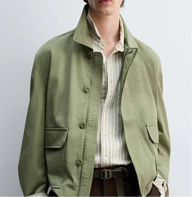 Lässige grüne Cargojacke im Y2K-Stil mit lockerer Passform