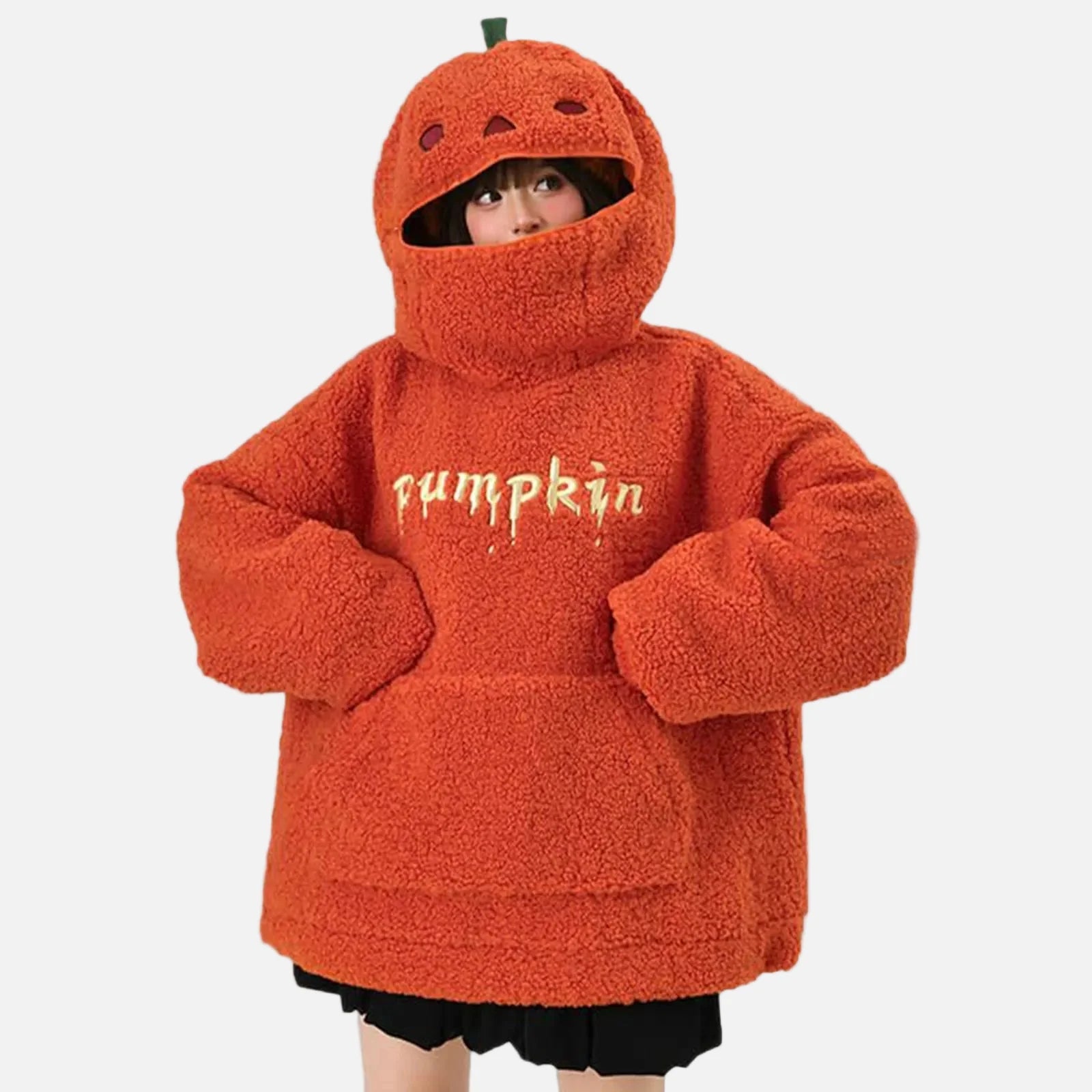 Sweat à capuche orange en forme de citrouille pour Halloween