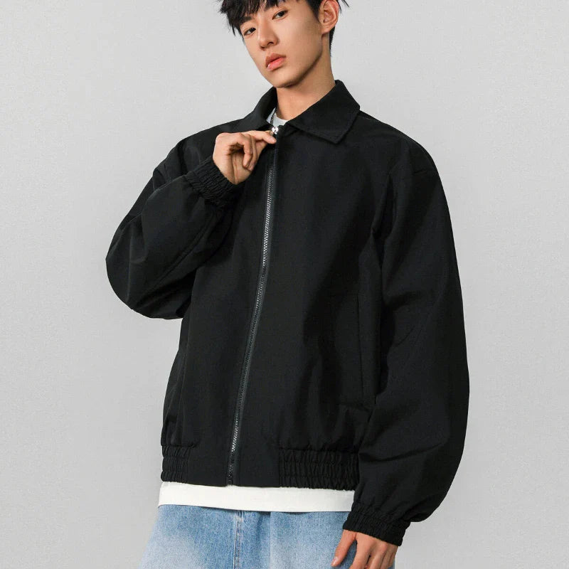 Veste classique décontractée à fermeture éclair de couleur unie