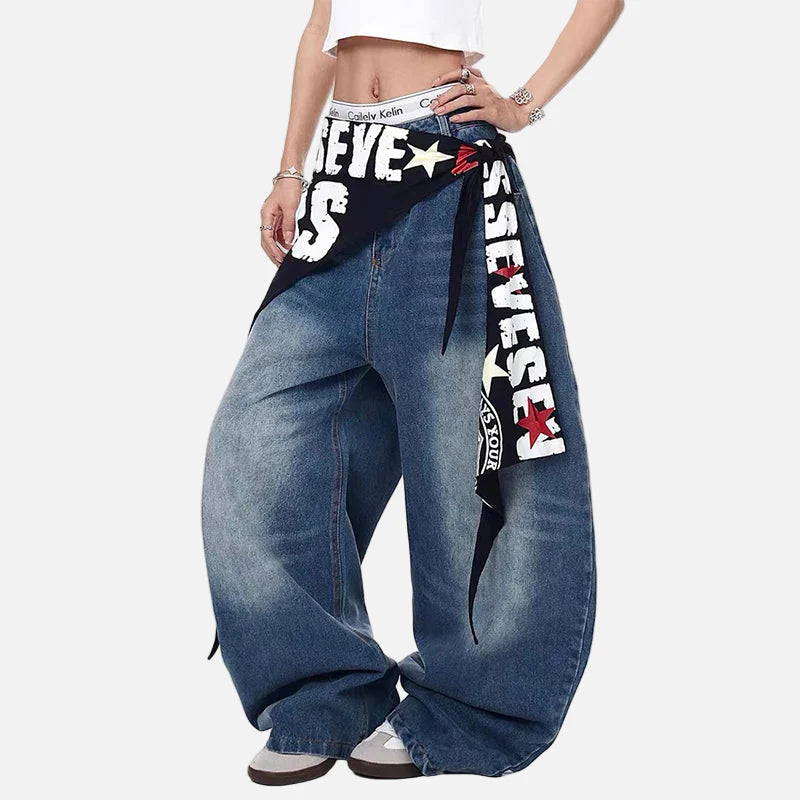Flexible Streetwear Blaue Lässige Hip-Hop Weite Jeans