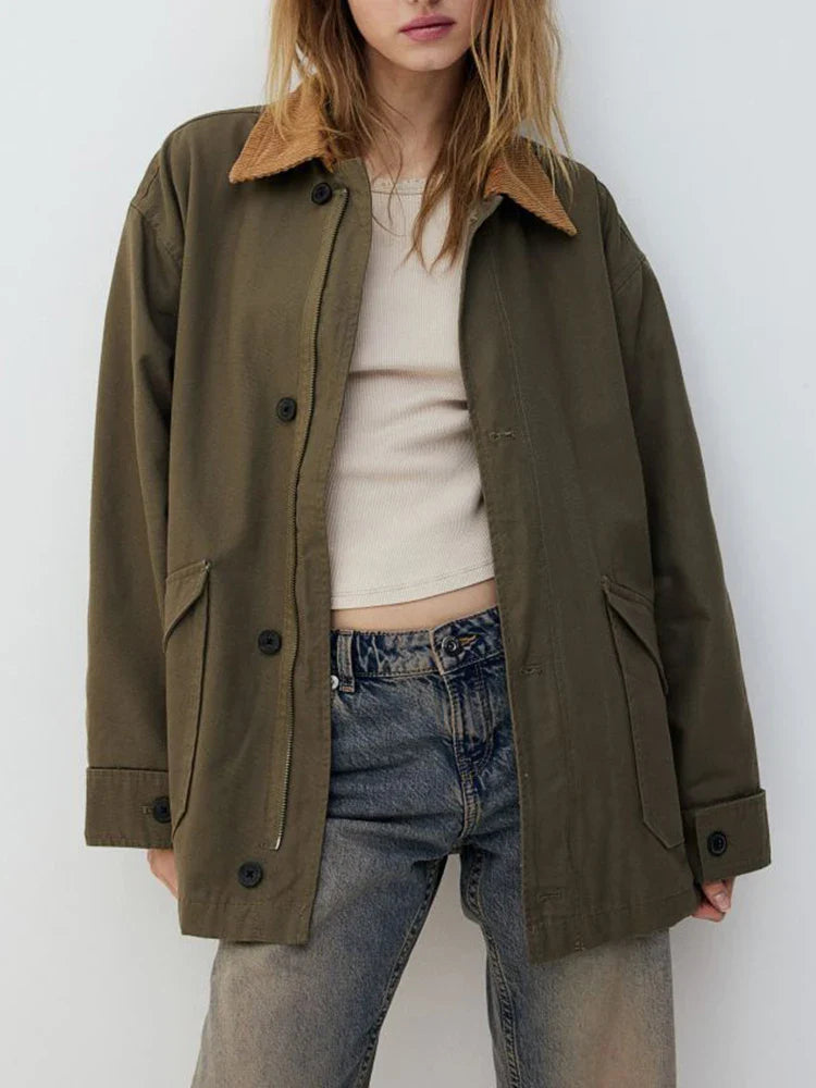 Veste chic minimaliste à revers patchwork