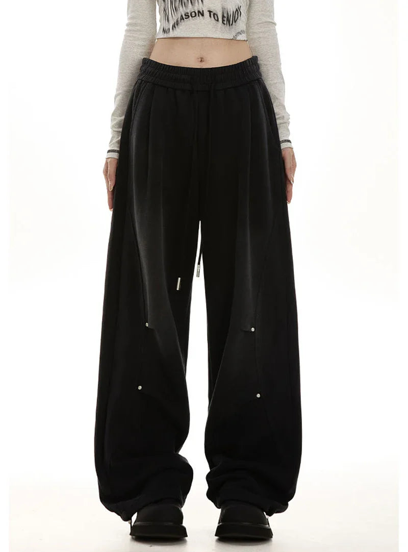Amerikanische Streetwear Vintage High Waist Schnür-Sweatpants